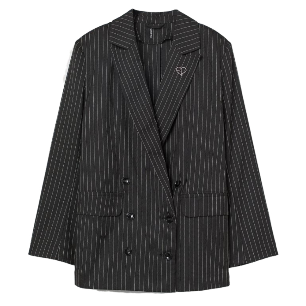 NWOT Blackpink H&M Pinstripe Blazer Jacket With Heart Detail S New Witho…